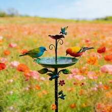 1 pieza Baño de pájaros y comedero de hierro multifunción - Decoración de estaca de jardín duradera | Plato versátil para pájaros y ornamento de patio | Estaca perfecta para el jardín y el césped, regalo ideal para amantes de las aves - TY-TK888 - Ver 1