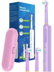 智能电动牙刷，3种清洁模式，USB充电，带2分钟定时器、旅行盒和2个刷头，兼容电动牙刷替换刷头 - 彩色 - 查看 14