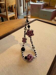 Leopard Print Flower Phone Lanyard, Handmade Beaded Camera/Earphone Strap Chain, Multi-Function Lanyard - Multicolor - View 6