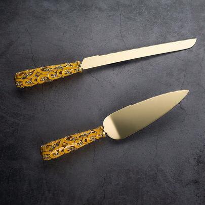Stainless Steel Cake Knife And Spatula Set Wit Luxurious Diamond Decorations Cake Knives And Spatulas Wedding Gift For Tableware.