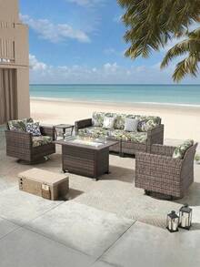 1件装热带雨林树叶印花牛奶丝沙发坐垫套，高弹防尘可水洗沙发套，四季通用，适用于露台、花园、泳池边及各种场合，单独出售。 - 彩色 - 查看 9