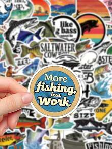 50pcs Lua FIshing Stickers Tackle Box, Luggage, Laptop, Guitar, Skateboard, Bicycle, DIY Decor, PET Stickers,School Supplies,Back To School - 多色 - 查看 4