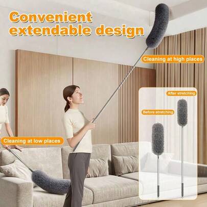 مكنسة قابلة للسحب، مكنسة قابلة للسحب من ألياف فائقة الرقة برأس فرشاة ناعمة - مكنسة قابلة لإعادة الاستخدام والغسيل، مكنسة قابلة للثني، مكنسة سقف قابلة لإعادة الاستخدام والغسيل، لا تحتاج إلى بطارية، مناسبة للأسقف العالية والأثاث والسيارات ومستلزمات التنظيف والغرف المعيشية والنوم والمطبخ وتنظيف السيارات وأدوات التنظيف