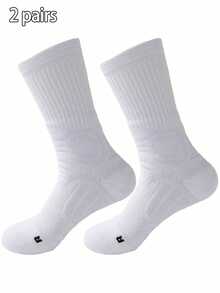 1/2 Pairs Thick Terry Cushion Sports Socks, Elite Basketball Socks, Breathable Men's Crew Length Socks, Seamless Athletic Running Socks - Black and White - View 17