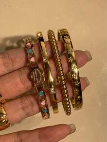 1 chiếc vòng tay sang trọng bằng thép không gỉ mạ vàng 18K chống nước dành cho nữ, thích hợp để đeo hàng ngày, đi nghỉ ở bãi biển, làm quà tặng - vòng đeo tay - Xem 9