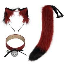 3件套狐狸服装套装，狐狸角色扮演性感配饰套装，包括项圈、铃铛和狐狸尾巴 - 彩色 - 查看 6