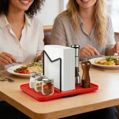 1pc [Rotating Napkin Holder ]Tabletop Tissue Dispenser With Cup Rack And Drip Tray Kitchen Counter Organizer For Glass Cups Tea Cups Drying Rack Space Saving Storage Stand For Dining Table Coffee Table Kitchen Counter Bathroom Desktop Display Holder