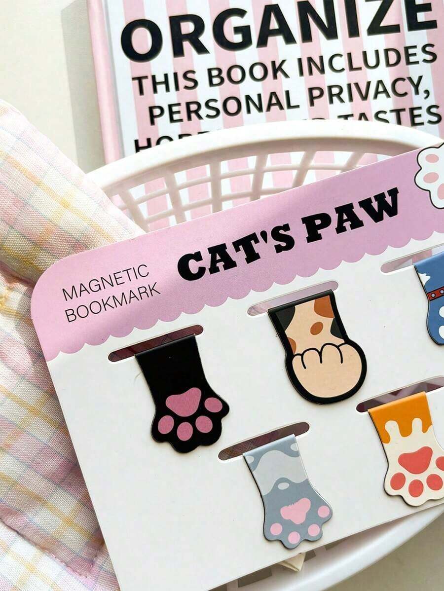5pcs Cute Cat Paw Magnetic Bookmarks Book Decoration,School Supplies,Back To School - Multicolor - View 1
