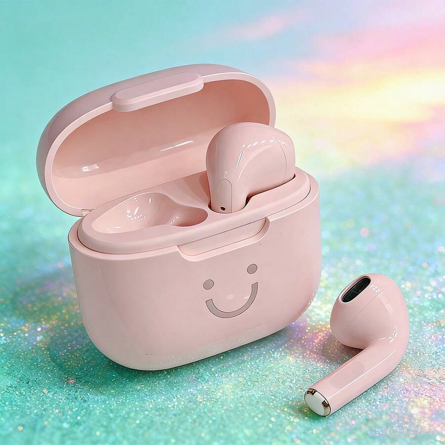 TWS Bluetooth Earbuds With Cartoon Smiling Face Design And Macaron Color Scheme, High-Definition Stereo, Low Latency, Active Noise Cancellation And Clear Calls, Comfortable For Travel Wear - View 1