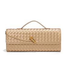 25 nuevos modelos de bolsos de mano cruzados con cierre tejido a mano, bolsos de noche tipo acordeón de alta calidad, bolsos cruzados de un solo hombro. - B1893# Oro champán - Ver 3