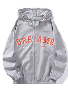 Men's Lightweight Letter Print Hooded Jacket, Suitable For Outdoor Fishing, Vacation, Travel, Beach, Couple Sportswear, Summer - Grey - View 5