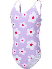 Girls Bathing Suit Size 2-10 Years - Cute Toddler Swimsuit Girl Adjustable One Piece Swimwear For Summer Beach Wear - 紫白花 - 查看 1
