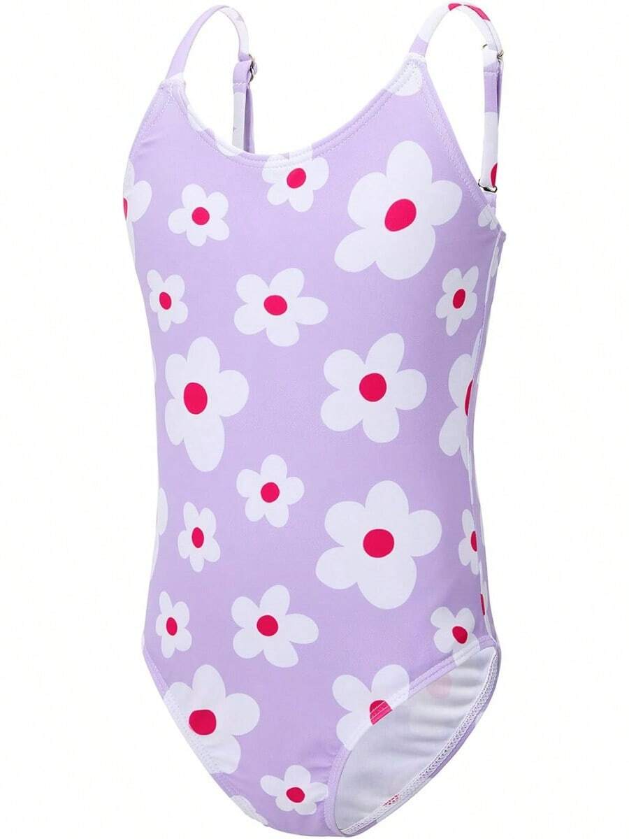 Girls Bathing Suit Size 2-10 Years - Cute Toddler Swimsuit Girl Adjustable One Piece Swimwear For Summer Beach Wear - 紫白花 - 查看 1