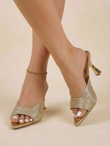 Sirith Sandal cao gót mũi nhọn quai dệt Niche dành cho nữ (Đóng gói) - Vàng - Xem 3
