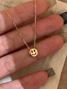 1 pieza Collar de cadena de clavícula de lujo reversible con cara sonriente de cristal único minimalista de acero inoxidable - Collar de burbujas con cara sonriente - Ver 2