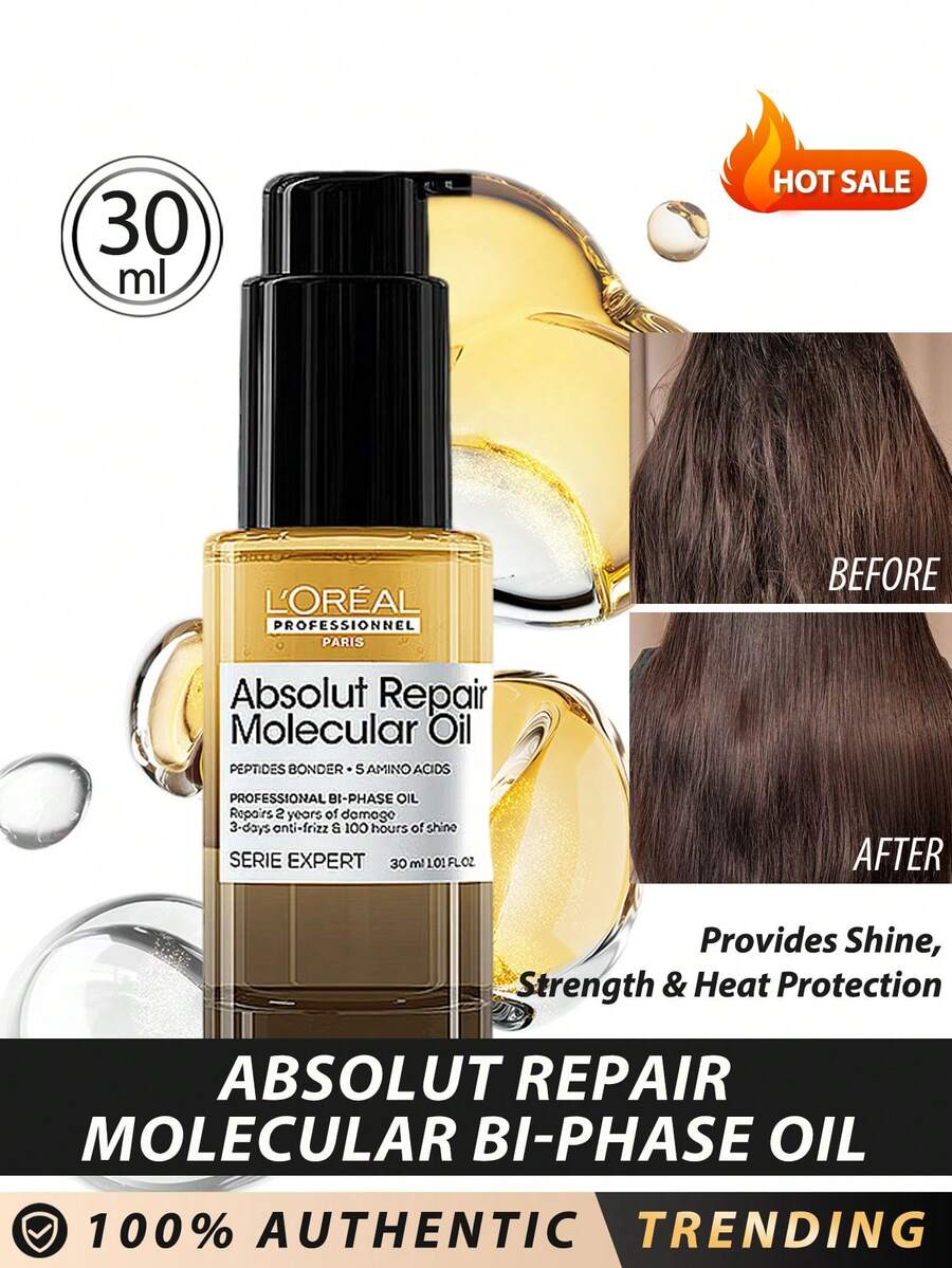 L'Oreal 巴黎欧莱雅专业美发极致修护脂质双相护发油，30毫升 - 赋予秀发光泽、强韧，并提供高达450°F的热保护。这款双相护发油能有效对抗长达两年的毛鳞片损伤，即刻赋予秀发长达100小时的亮泽和滋养。 - New - 30ml - 查看 1