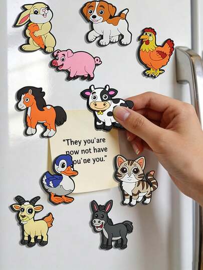 Juego de 10 imanes de nevera con diseños de animales de dibujos animados, imanes decorativos 2D de lindos animales de granja, con diseños de gatos, perros y conejos. Lindos y divertidos, adecuados como decoraciones para el hogar o la escuela, decoraciones para fiestas, regalos, decoraciones DIY, fáciles de instalar y limpiar sin dejar residuos.