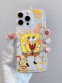 SpongeBob SquarePants 1pc Fashionable Creative Cartoon SpongeBob Full-Screen Heart Flower Angel Wings Pattern Shock-Proof Phone Case Compatible With Samsung/Compatible With IPhone 17/16/15/14/13/12/11 Pro Max/12 Pro/14 Plus And Other Models - Multicolor - View 2