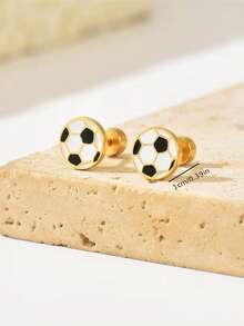 1 Pair Men's Stainless Steel Sports Series Earrings, Fashionable Minimalist Design Basketball, Football, Volleyball, Baseball - Ball-shaped Earrings - View 10