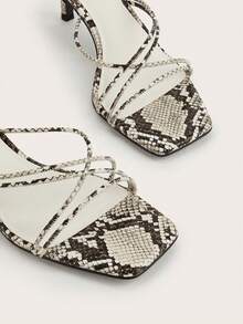 Snake Skin Pattern Open Toe Slip-On High Heel Sandals With Stiletto Heel - Multicolor - View 4