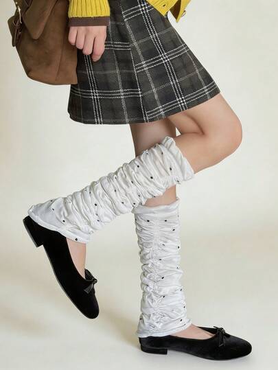 1双甜美可爱波点荷叶边纹理腿套，纯色百搭休闲时尚个性踩脚腿套，适合日常穿着