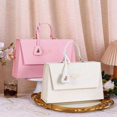 豪华皮革礼盒，带提手，尺寸 9x5.1x6 英寸，磁扣闭合，可重复使用，优雅的婚礼、生日、伴娘求婚礼盒，适用于珠宝、香水、化妆品等 - 单包装