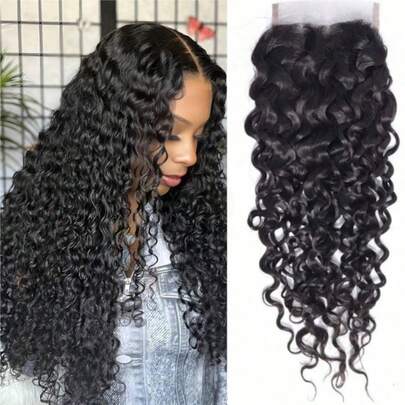 ZHENDEFA 4x4 HD Transparent Lace Closure Water Wave Closure Human Hair Free Part Lace Closure Unprocessed Brazilian Virgin Human Hair Extensions 150% Density Natural Black