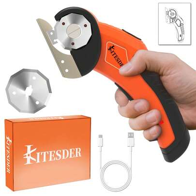 KITESDER 4V Cordless Electric Scissors, Rechargeable Fabric Cutter, Fast Charging With Replaceable Blades, Effortless Cutting For Cloth Leather Plastic Cardboard, DIY Sewing Tool