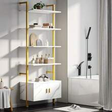 6 Layer Librero Con gabinete Wall Mounted Librero Organizador Open Estante Organizador Librero Madera Librero Minimalista Suitable for Home Office Bedroom Living Room Blanco Marmol - como en la foto - Ver 3