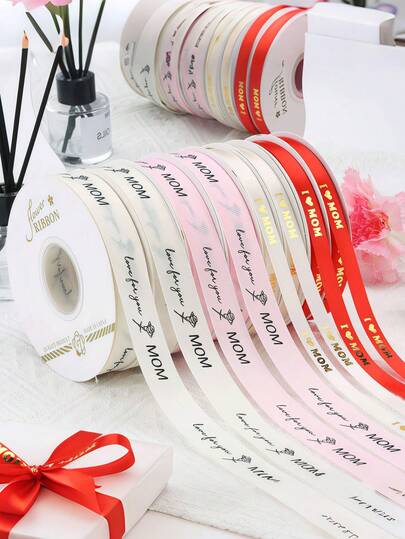 I Love Mom' Printed Ribbon For Mother's Day, Gift Bouquet Packaging Ribbon. Suitable For Gift Wrapping, Wedding Decoration, Floral Arrangement, Christmas, Valentine's Day, Mother's Day. Ideal For DIY Crafts, Party Decoration, Holiday Accents, Fashion Handmade Embellishments, And Event Planning.