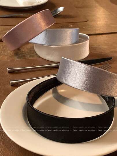 2026 New Arrival Minimalist Solid Color Satin Wide-Brim Headband For Women, Elegant Daily Wear Hair Accessory