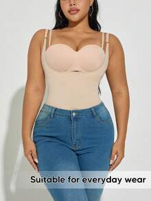 Plus Size Women Open Front Jumpsuit Shapewear, Tummy Control Butt Lifter Jumpsuit - Apricot - View 5
