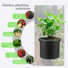 无纺布种植袋、树木种植袋、生长袋、育苗盆、带提手布艺种植袋 - 透气无纺布种植容器，适用于番茄、土豆、蔬菜、草莓 | 室内外均可使用 | 轻便，带植物支撑架 | 多种尺寸可选 - 黑色 - 查看 3
