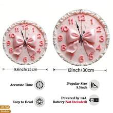 12inch Pink Bow-Decorated Wall Clock, 2D Flat Design, Perfect For Baby Rooms, Bedrooms, Offices, And Living Rooms. Silent Operation With No Ticking Sound, Battery-Powered (Requires 1 AA Battery, Not Included),Mother Day Gift,Teacher,Graduation Gifts,Gifts For Women,Home Essentials,Room Deocr,Wall Deocr,Office Decor,Home Decor,Kitchen Decor - Nhiều màu - Xem 2