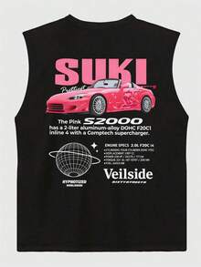 Fractyr 男士时尚休闲街头风背心 | 赛车与英伦元素印花 | 精致设计 | 夏季必备 | 百搭易穿，棉质面料 | 送朋友的最佳礼物 | 展现你的独特个性 - 黑色 - 查看 2