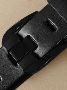 Men's Simple Automatic Buckle Belt, Real Leather Imitation Material, Textured Grid Pattern, Fashion Design, Casual Clothing - Gun Black - View 4