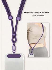 Adjustable Anti-Theft Phone Lanyard, Diagonal Long Strap, New Smart Phone Wrist Strap Accessory, Anti-Lost Anti-Drop Polyester Braided Phone Chain, High-End Phone Decoration, Purple/Black, Sturdy And Durable Metal Pendant, Frees Up Hands For Outdoor Sports, Running, Carrying Baby, Birthday Gift For Family And Friends - 彩色 - 查看 1