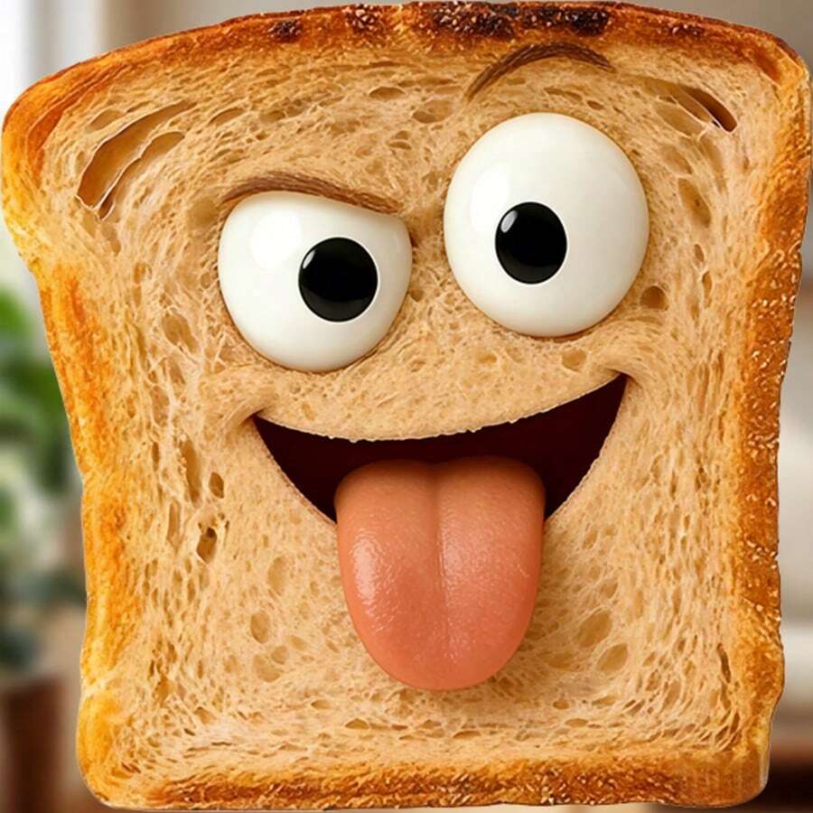 Morning Mischief Mode: Stick Out Tongue Toast Friends, With A Playful Tongue And Raised Eyebrows, Ready To Add Some Fun And Cheer To The Kitchen In The Cutest Way. - F - View 1