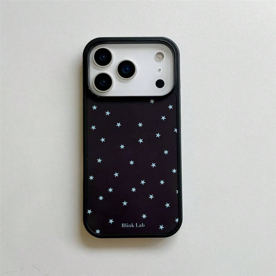 Shiny Starry Transparent Phone Case, Compatible With 17 Pro Max/16/15/14/13/12 Pro Max/11, Cute Dreamy Shiny Shock-Proof Protective Cover, Korean Style Gift - Black Background With Blue Stars - View 1