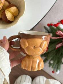 Cốc cà phê gốm hình chú chó nâu phong cách retro thủ công - Thiết kế chạm nổi hình động vật dễ thương, cốc latte chân cao, thích hợp cho gia đình và văn phòng. - màu nâu - Xem 7