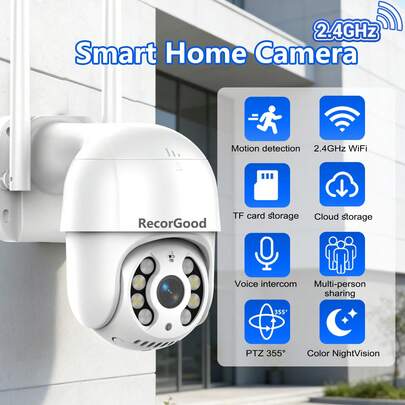 YOOSEE 1个1080P 2.4G WiFi户外无线安防摄像头，采用5V低功耗和白色ABS外壳，具备移动侦测、双向语音和3种夜视模式，适用于家庭安防、宠物监控，也是圣诞节或万圣节装饰和礼物的绝佳选择。