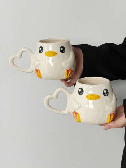 1个可爱陶瓷鸭子马克杯，心形手柄，适用于咖啡、牛奶、茶、拿铁、浓缩咖啡、果汁、饮料，是送给家人和朋友的礼物。