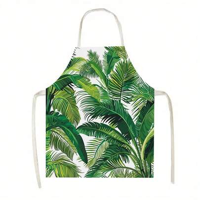 1pc(Green Tropical Plant Pattern) Kitchen Apron, Suitable For Kitchen, Living Room, Dining Room, Hotel, Outdoor Barbecue And Other Scenarios, Made Of 100% Polyester, Lightweight And Machine - Washable