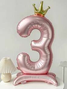 42英吋粉色直立氣球 1歲生日慶祝，奶油色數字氣球，適合0-9歲男孩女孩，週年派對嬰兒洗禮用品 - 粉色 - 查看 2