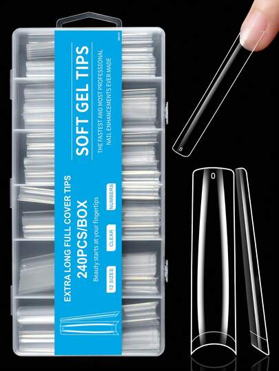 240pcs Clear Half-Cover Fake Nails, 12 Sizes French Acrylic False Nails With Box, Suitable For Nail Salons And Home Use