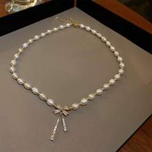 1件，女士时尚珍珠项链，蝴蝶结吊坠，珍珠项链，轻奢，小众，高端，气质，蝴蝶吊坠，锁骨链，优雅时尚，日常百搭 - 彩色 - 查看 5