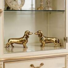 复古金色腊肠犬雕像 - 手工金属摆件，家居装饰狗狗收藏品，宠物爱好者和动物收藏家的理想礼物。 - 多色 - 查看 4