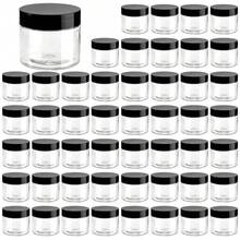 6个透明PET材质储物罐，带盖，容量50-500毫升，空塑料化妆品收纳罐 - 黑色 - 查看 4