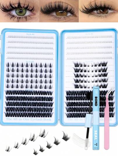 690pcs Faux Eyelashes DIY Segmented False Eyelashes Set, Includes Individual Lashes, Bond&Seal, Tweezers, Creates Soft Natural Lash Effect, False Eyelashes Set, Natural&Thick&Wispy&Soft& Light Reusable False Eyelashes, Large Capacity Lash Book, Suitable For Beginners, Multiple Lash Combinations, Meets Different Eye Makeup Needs, Lashes, Eyelashes, Fake Lashes