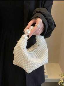 Ins Advanced French Ladies Hand-Woven Fairy Temperament Beaded Pearls Portable Slung Fashion New, Send Girlfriends, Send Girlfriends, Parties, Are Applicable. - Beige - View 3